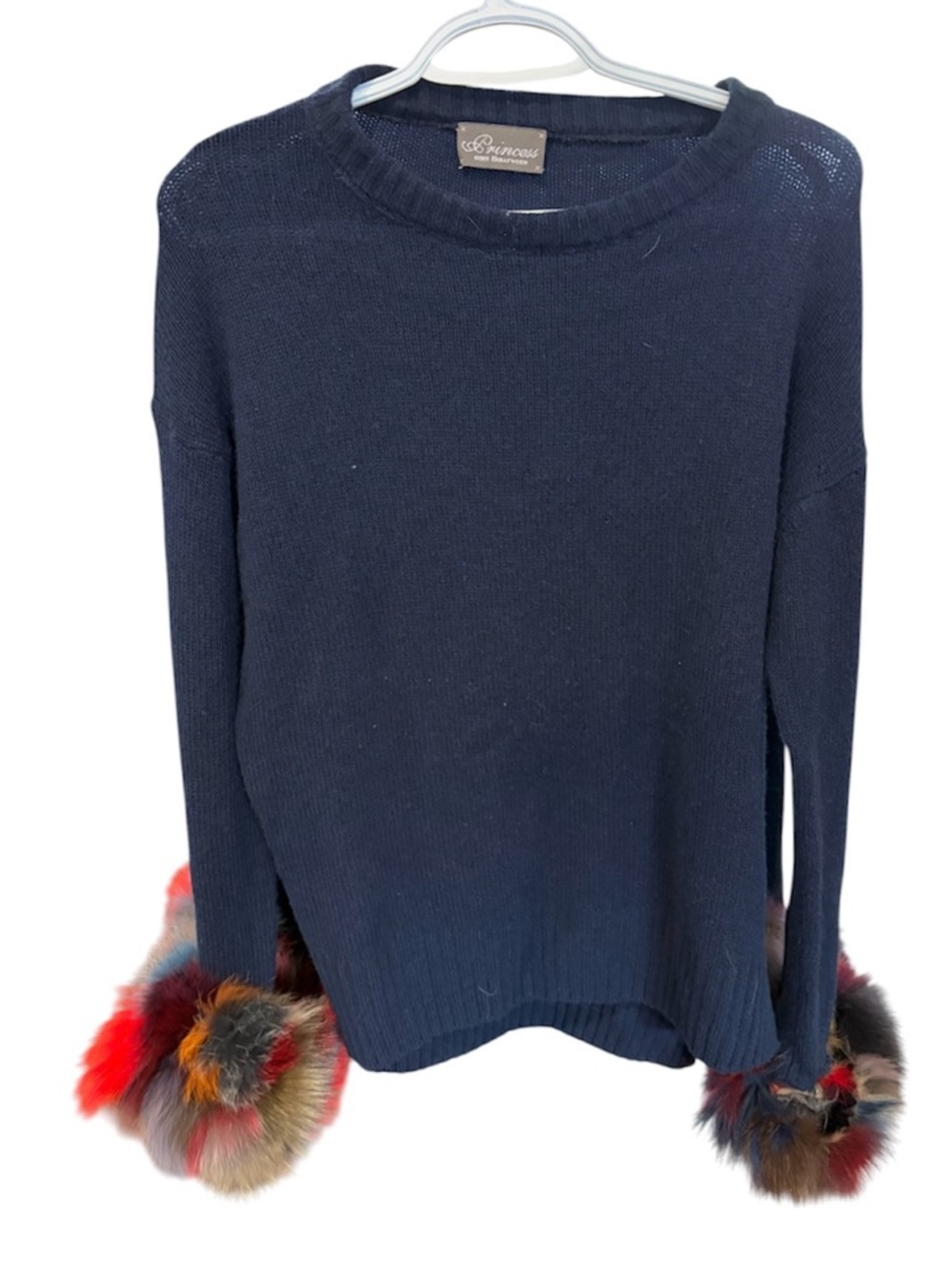 Princess Goes Hollywood Navy Sweater with Faux-Fur Cuffs - Size 6 - Like New